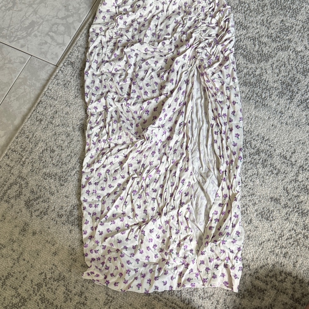 Zara White and Purple Floral Maxi Skirt